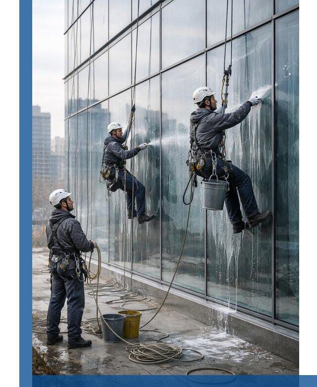 Промышленная мойка панорамных окон на высоте в Старом Осколе