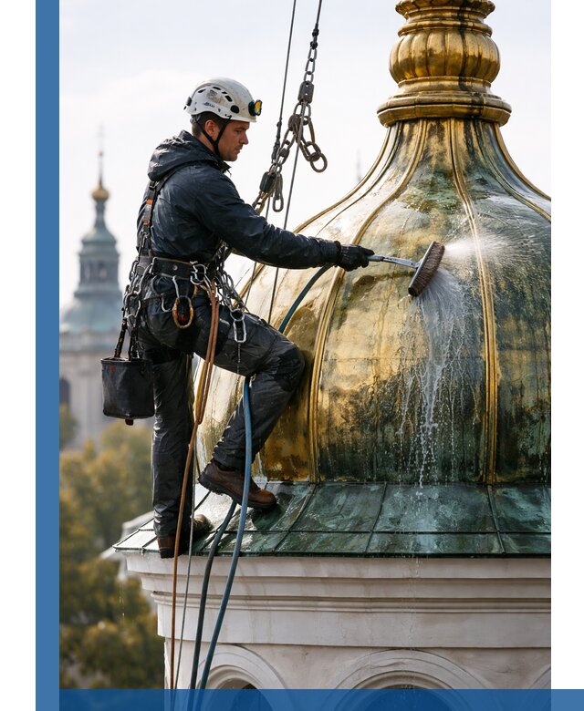 Профессиональная мойка куполов и шпилей высотными альпинистами в Старом Осколе