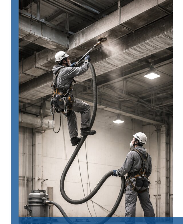 Обеспыливание потолочных конструкций в Старом Осколе промышленным альпинизмом