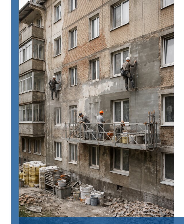 Капитальный ремонт фасада в Старом Осколе с восстановлением и гидроизоляцией