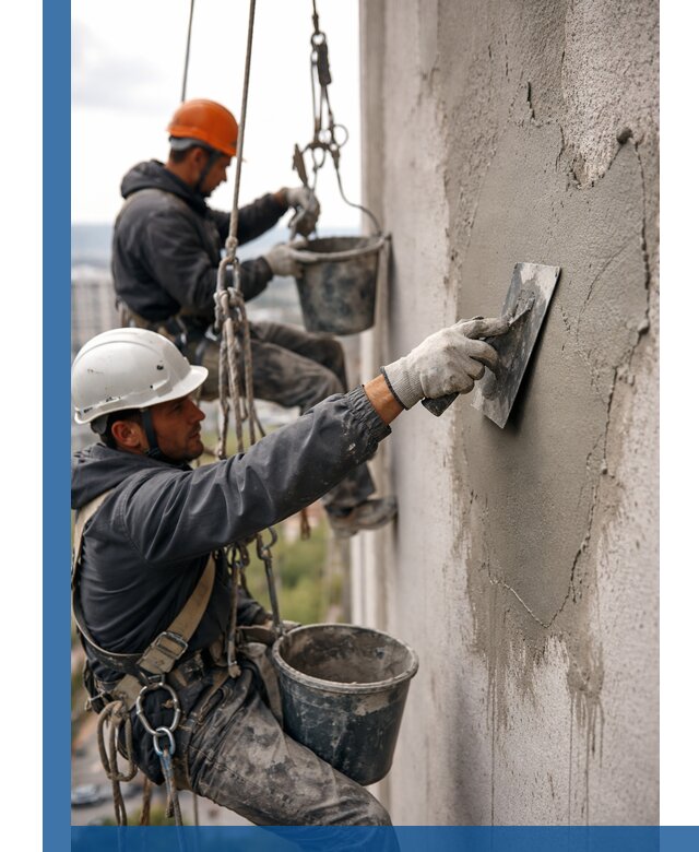 Штукатурка фасада на высоте в Старом Осколе профессиональные работы