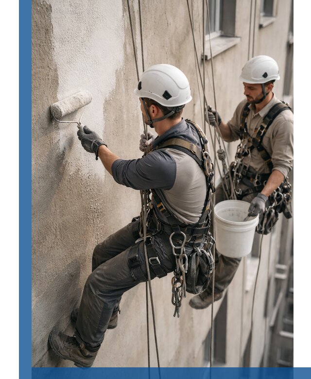 Грунтовка фасада на высоте в Старом Осколе промышленными альпинистами