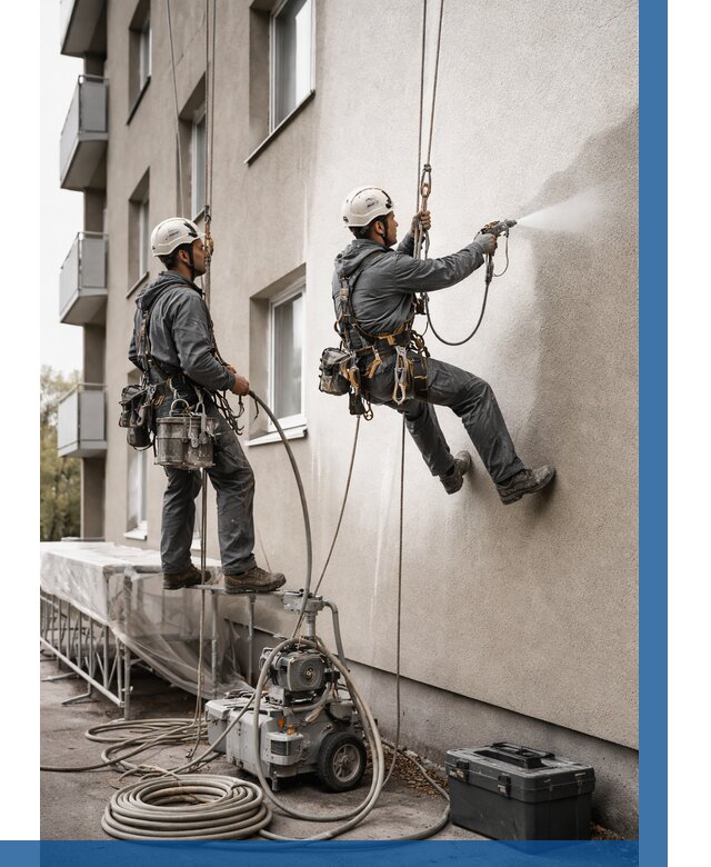 Безвоздушная покраска фасада в Старом Осколе от 223 р/м² | ВЫСОТНИК-Срк