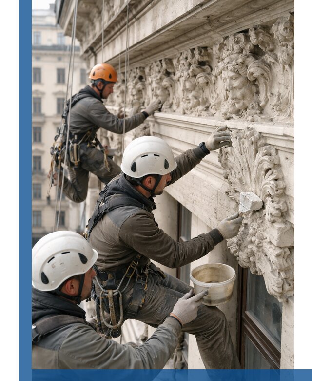 Реставрация фасадной лепнины с высотными работами в Старом Осколе