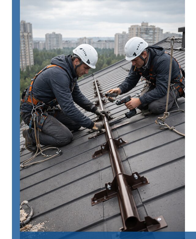 Монтаж снегозадержателей на кровле зданий в Старом Осколе под ключ