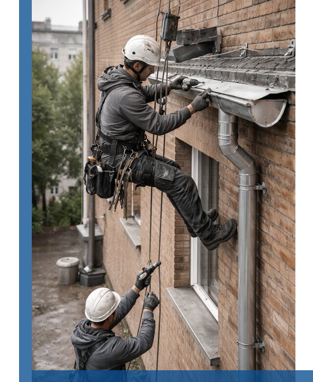 Монтаж водосточной системы на здании в Старом Осколе под ключ