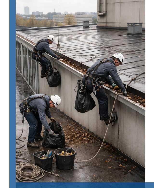 Очистка кровли по периметру в Старом Осколе силами промышленных альпинистов