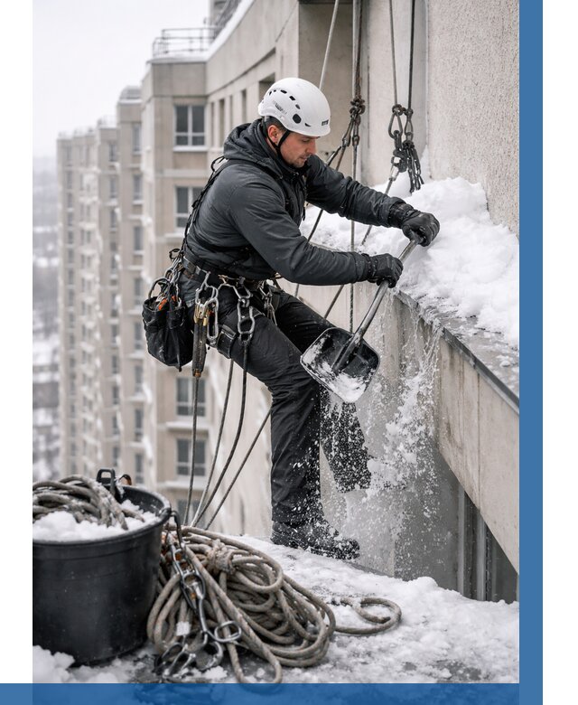 Очистка карнизов от снега в Старом Осколе от 304 р. | ВЫСОТНИК-Срк