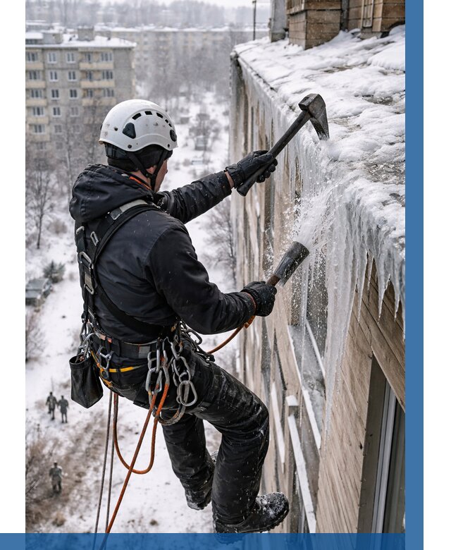 Сбивание сосулек с крыши в Старом Осколе по цене от 4553 р. | ВЫСОТНИК-Срк