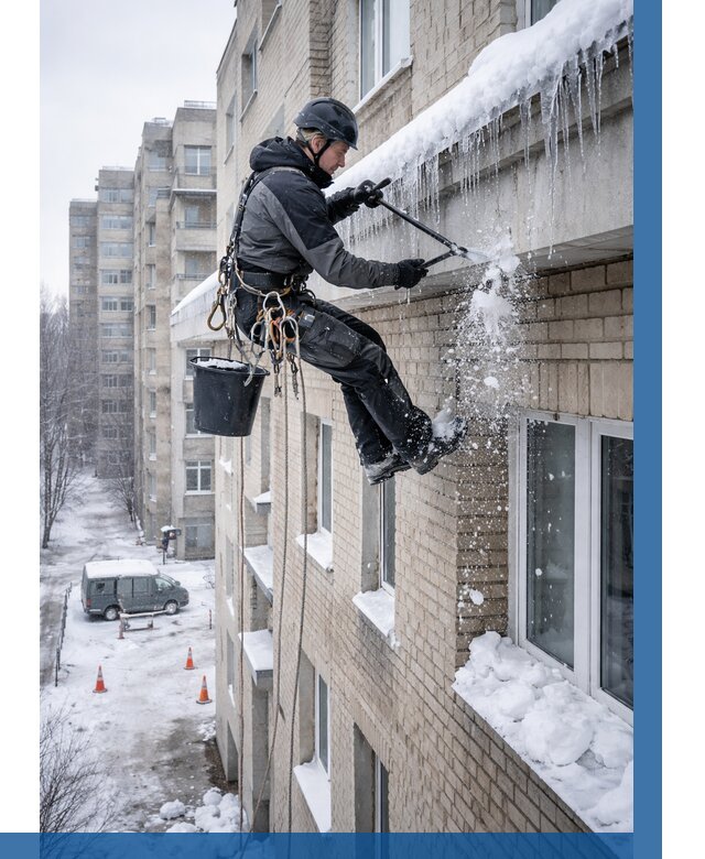 Удаление наледи с карнизов в Старом Осколе от 354 р. | ВЫСОТНИК-Срк