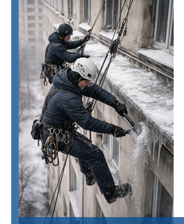Удаление наледи и сосулек с карнизов в Старом Осколе профессионально