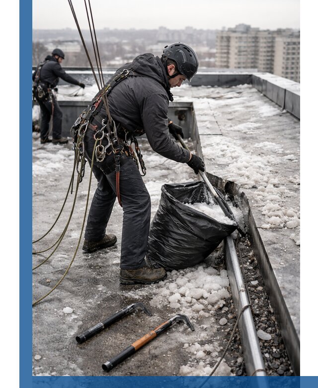 Аварийная очистка кровли в Старом Осколе от промальпинистов