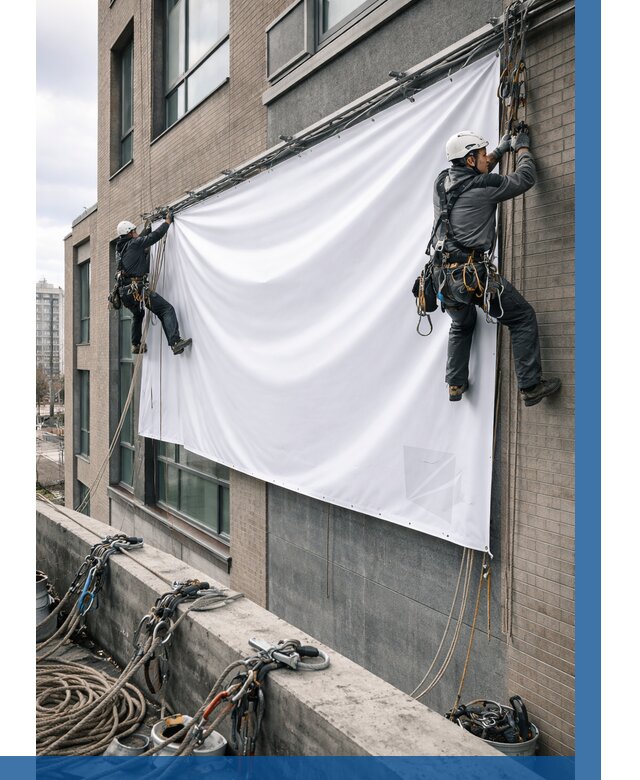 Монтаж баннеров на фасаде в Старом Осколе от 658 р. заказать ВЫСОТНИК-Срк