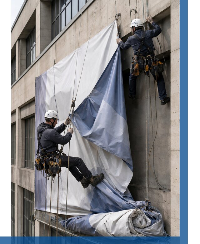 Демонтаж баннеров с фасада в Старом Осколе от 4553 р. | ВЫСОТНИК-Срк