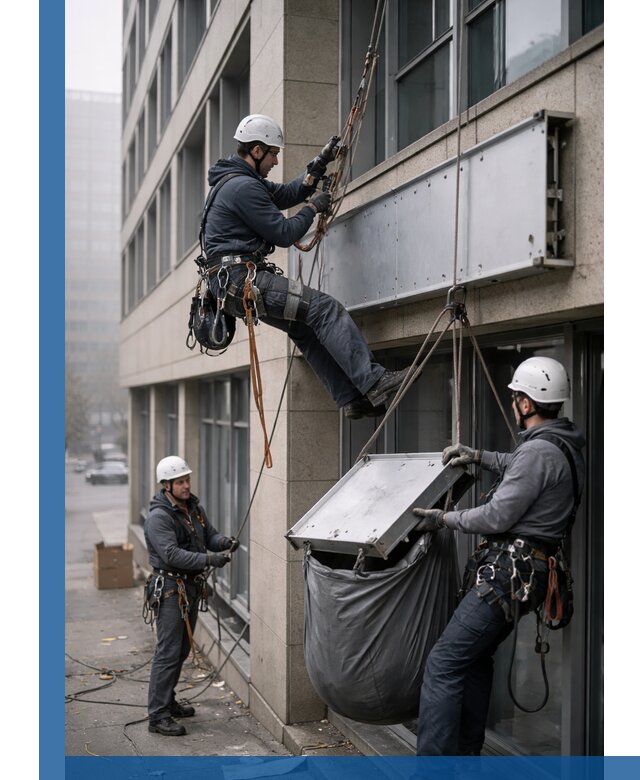 Демонтаж рекламной вывески с высотными работами в Старом Осколе