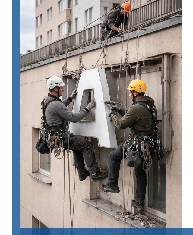 Ремонт и восстановление наружных вывесок на высоте в Старом Осколе