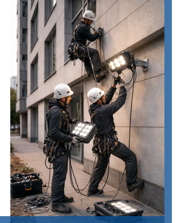 Монтаж прожекторов на фасаде в Старом Осколе от 7588 р. | ВЫСОТНИК-Срк