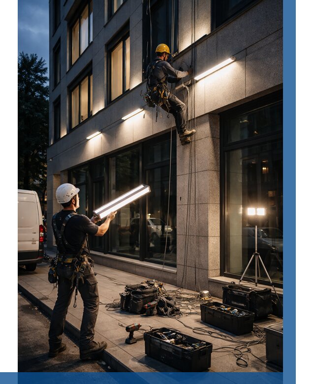 Монтаж архитектурной подсветки здания в Старом Осколе от 2529 р.|ВЫСОТНИК-Срк