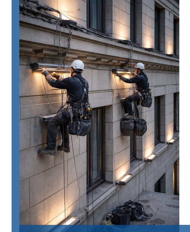 Монтаж архитектурной подсветки фасадов зданий в Старом Осколе