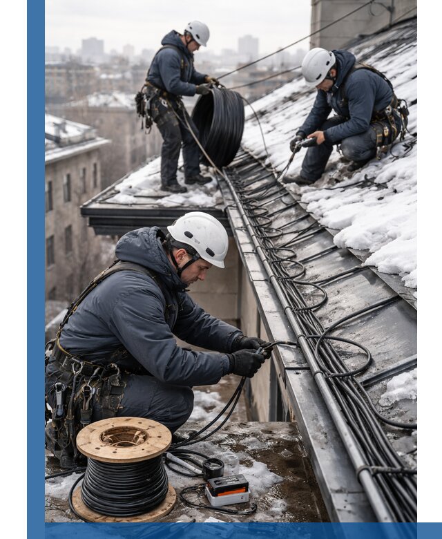 Монтаж греющего кабеля на кровле в Старом Осколе под ключ