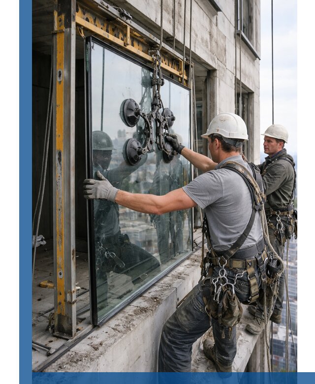 Монтаж стеклопакетов на высоте в Старом Осколе с промышленным альпинизмом