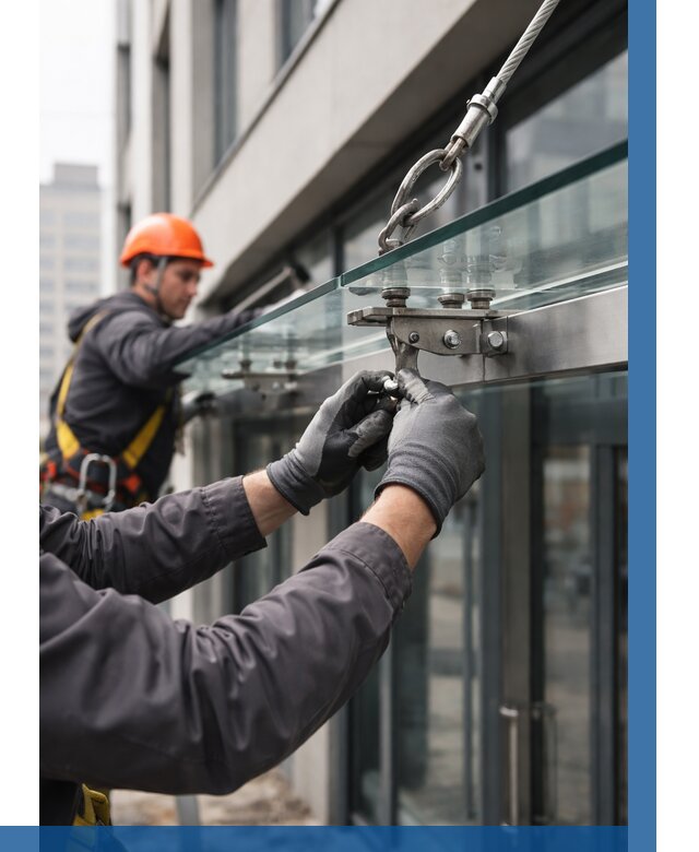 Монтаж стеклянных козырьков в Старом Осколе от 8599 р. | ВЫСОТНИК-Срк