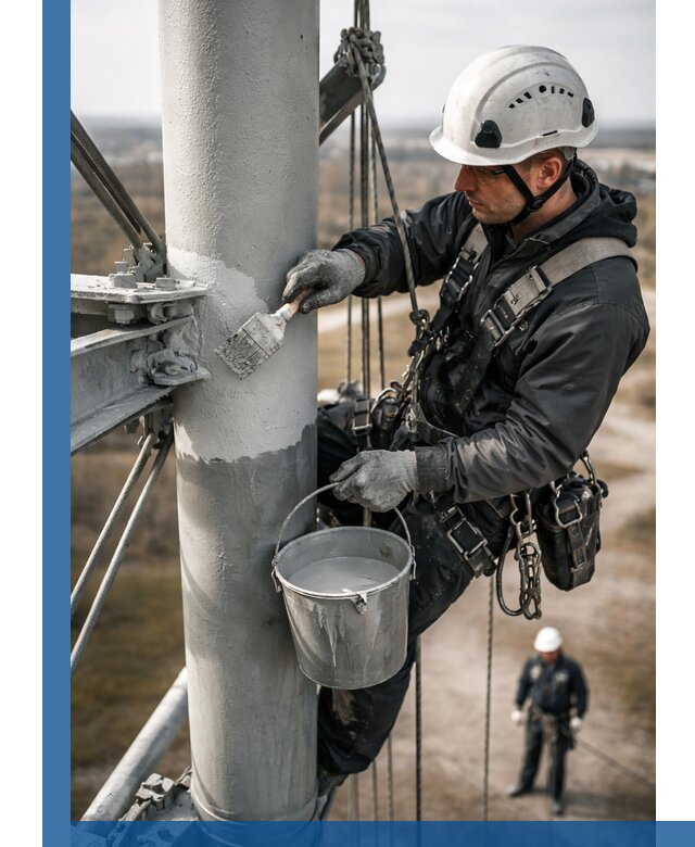 Покраска мачт связи в Старом Осколе промышленными альпинистами