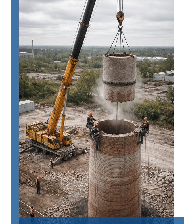 Демонтаж дымовой трубы в Старом Осколе с гарантиями безопасности
