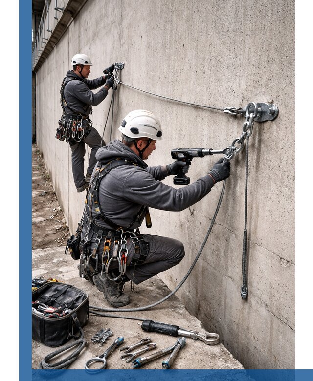 Монтаж анкерных линий высотной безопасности в Старом Осколе